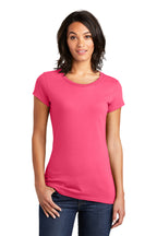 Front View of Neon Pink District Women's Fitted Very Important Tee . DT6001