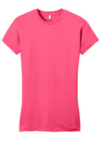 Front View of Neon Pink District Women's Fitted Very Important Tee . DT6001