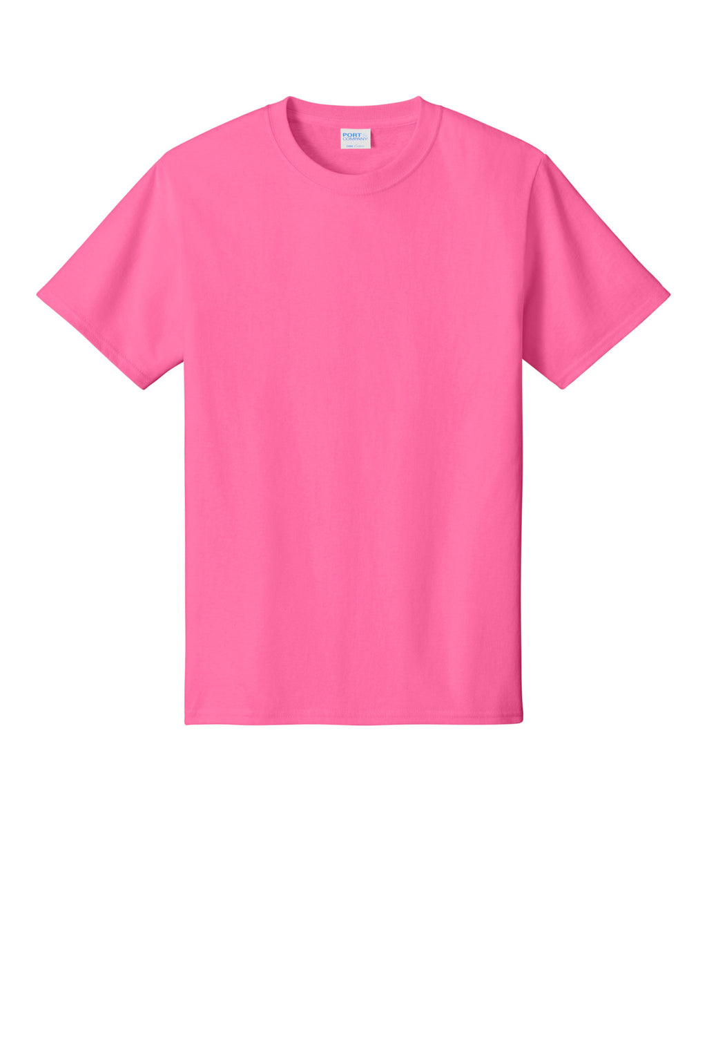 Front View of Neon Pink Port & Co Core Cotton Tee. PC54