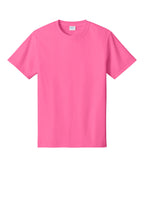 Front View of Neon Pink Port & Co Core Cotton Tee. PC54