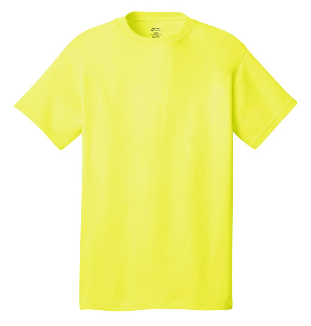 Front View of Neon Yellow Port & Co Core Cotton Tee. PC54