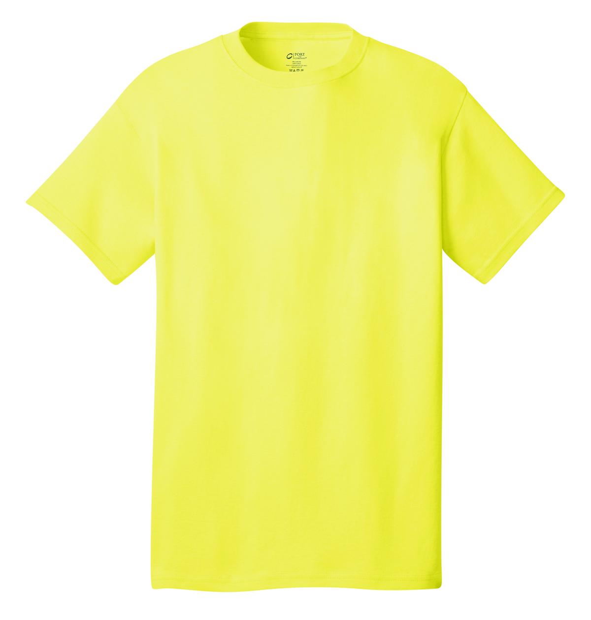 Front View of Neon Yellow Port & Co Core Cotton Tee. PC54