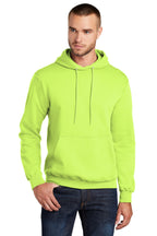Front View of Neon Yellow Port & Co Core Fleece Pullover Hooded Sweatshirt. PC78H