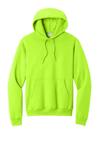 Front View of Neon Yellow Port & Co Core Fleece Pullover Hooded Sweatshirt. PC78H