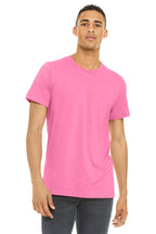 Front View of NeonPink BELLA+CANVAS Unisex Heather CVC Short Sleeve Tee. BC3001CVC