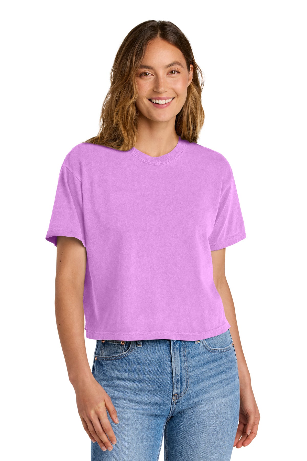 Front View of NeonVio Comfort Colors Women's Heavyweight Boxy Tee 3023CL