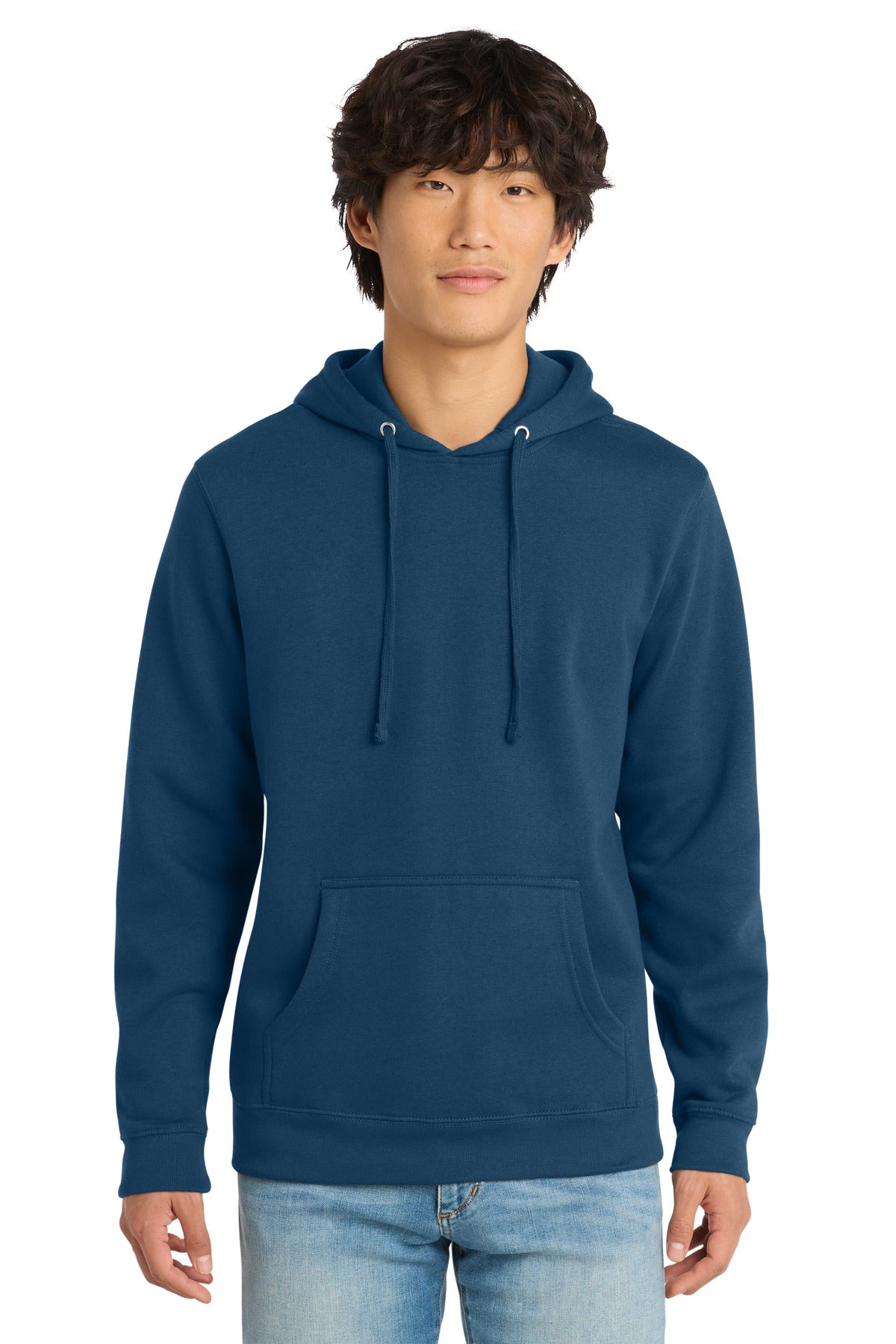 Front View of Neptune Blue District V.I.T. Fleece Hoodie DT6100