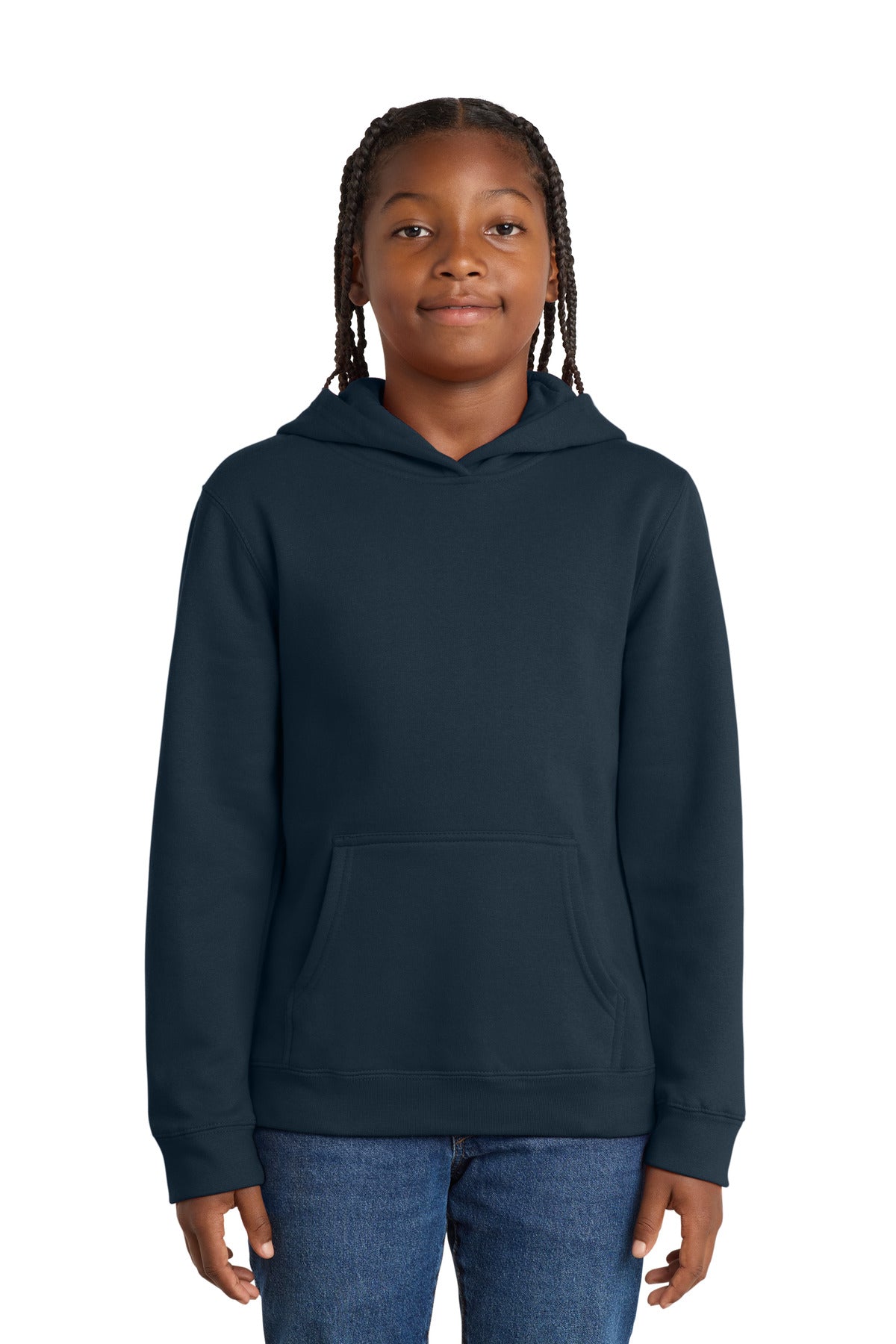 Front View of New Navy District Youth V.I.T. Fleece Hoodie DT6100Y