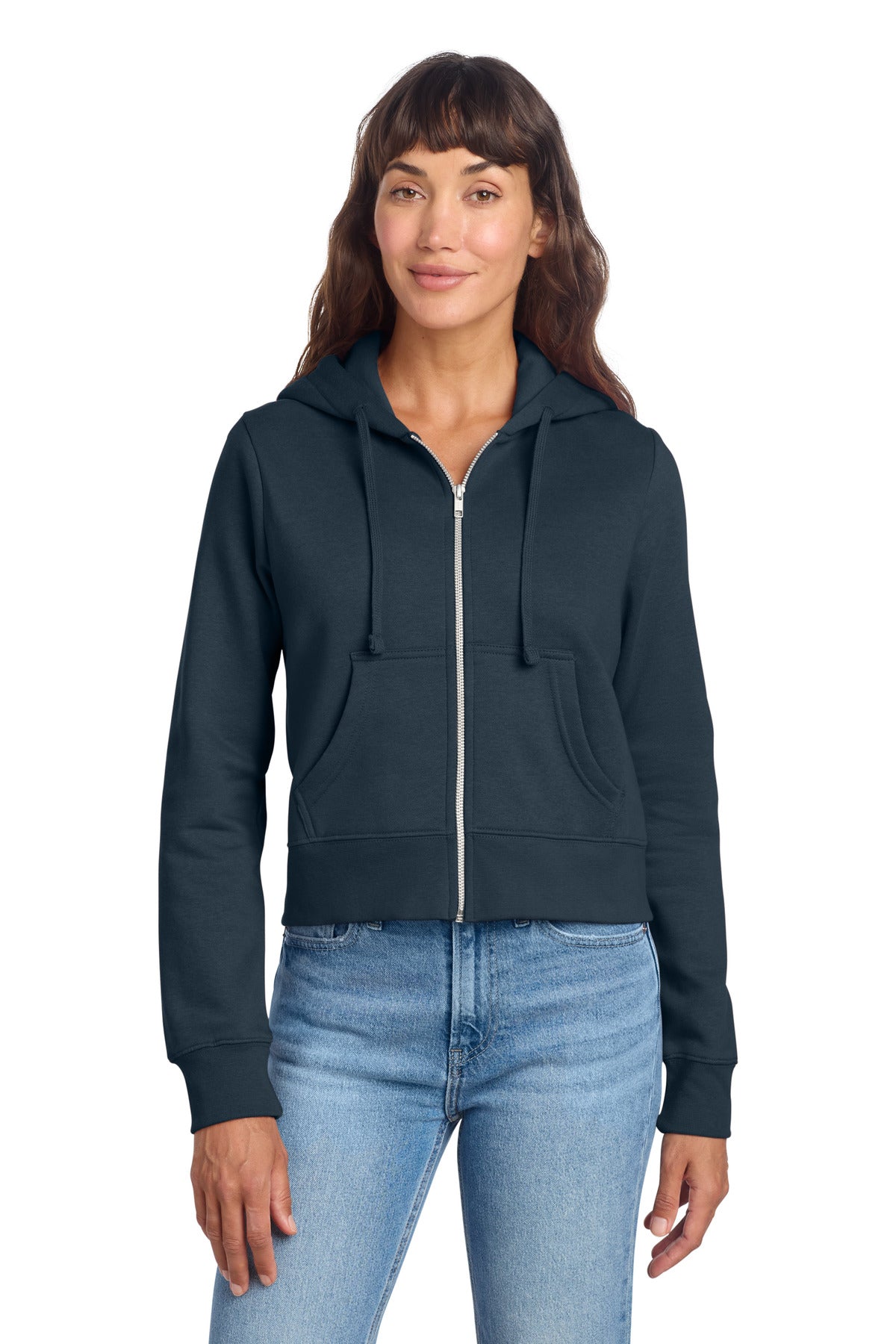Front View of NewNavy District Women's V.I.T. Fleece Full-Zip Hoodie DT6103