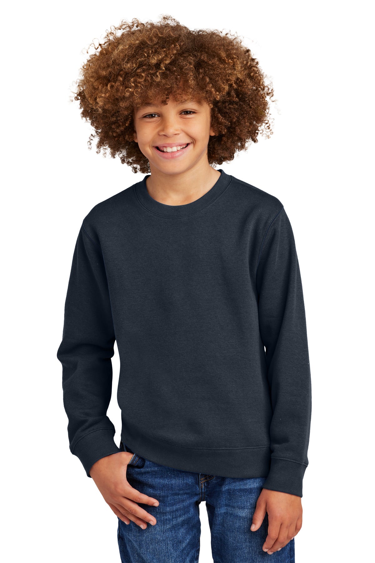 Front View of NewNavy District Youth V.I.T. Fleece Crew DT6104Y