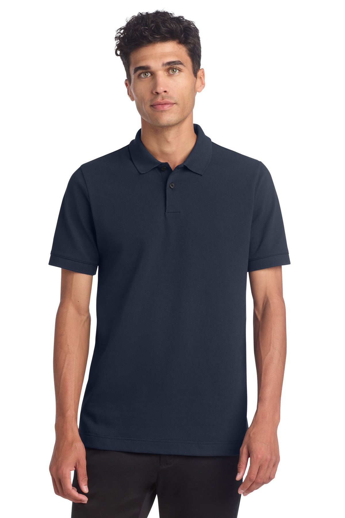 Front View of NightNavy Mercer+Mettle Stretch Heavyweight Pique Polo MM1000