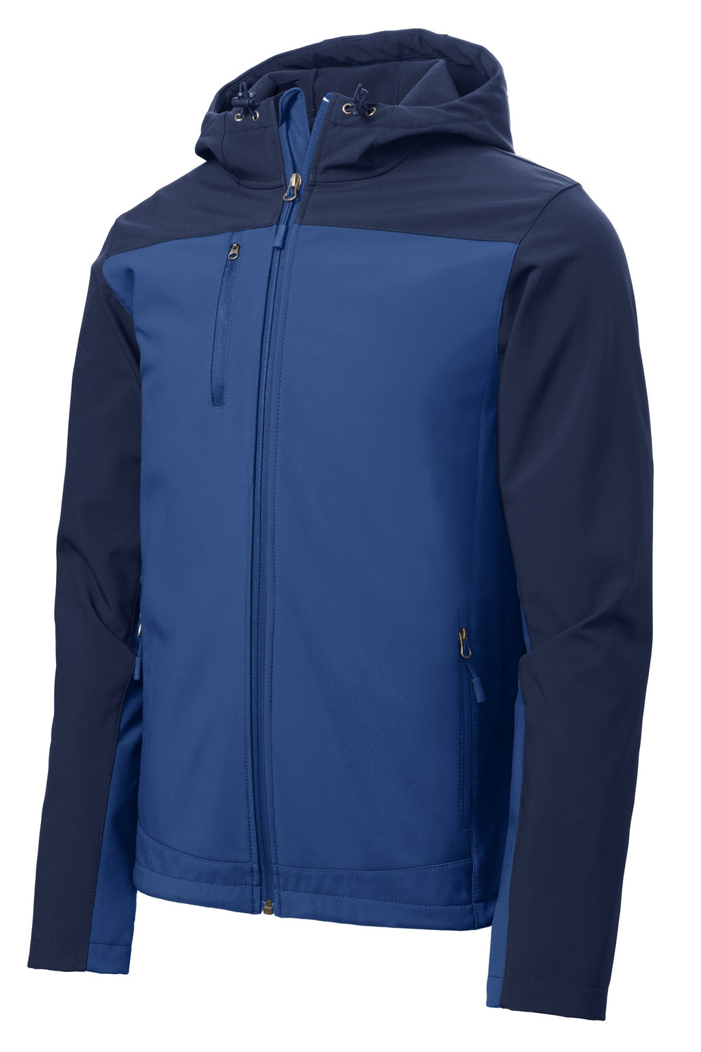 Front View of NtSky Bl/DB Ny Port Authority Hooded Core Soft Shell Jacket. J335