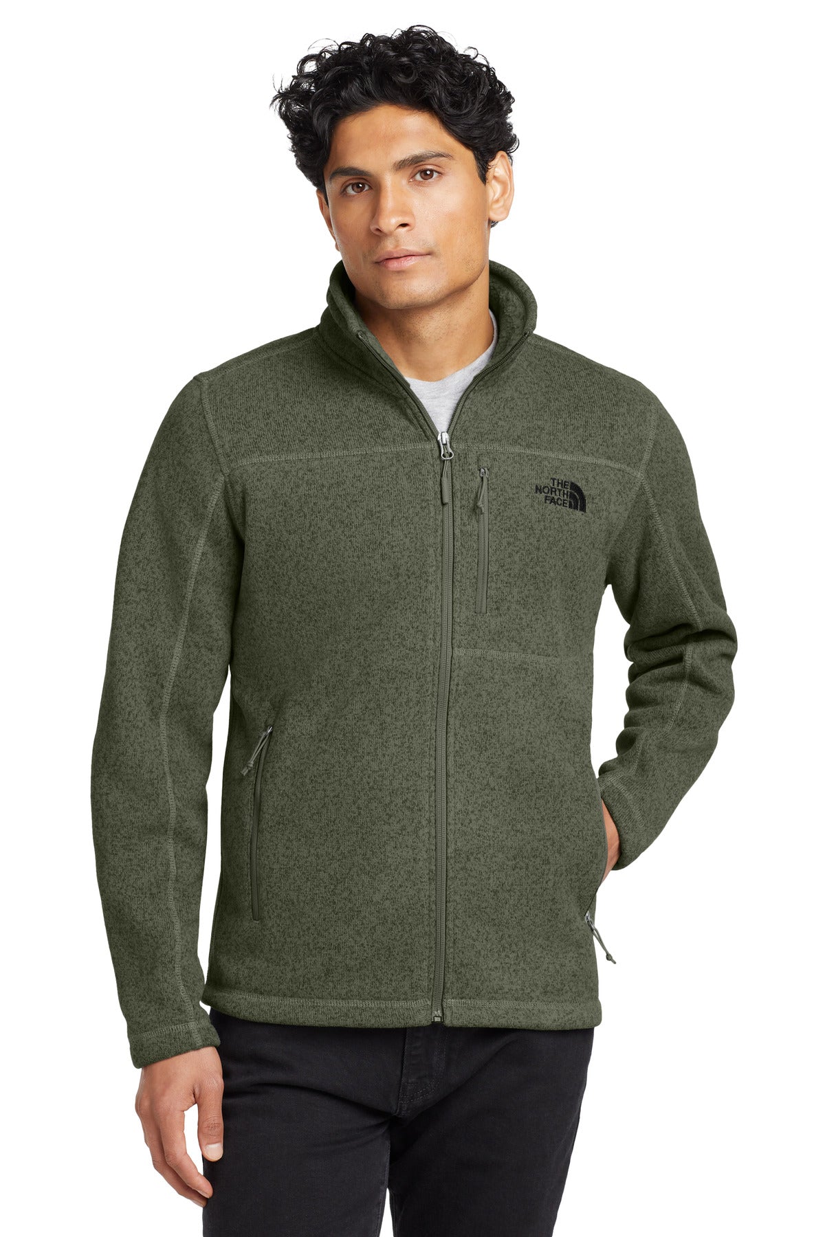 Front View of Nw Taupe Grn H The North Face Sweater Fleece Jacket. NF0A3LH7