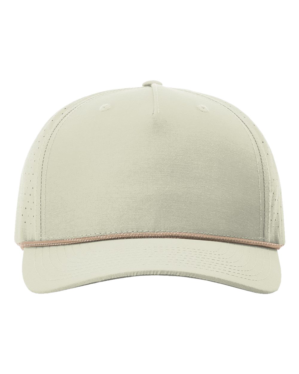 Front View of Oat Milk/ Elmwood-White Laser Perf Performance Rope Cap - 355