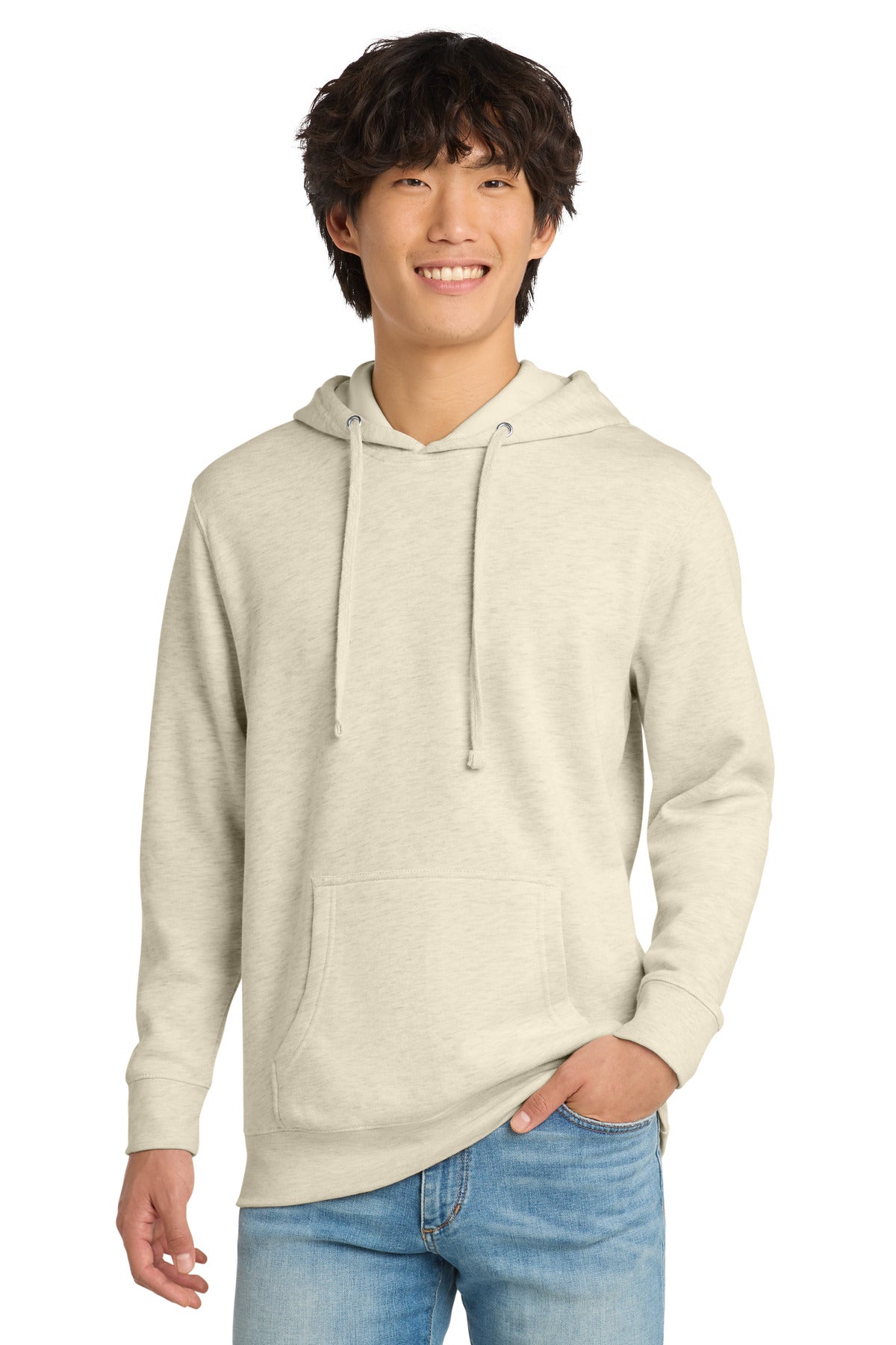 Front View of Oatmeal Hthr District V.I.T. Fleece Hoodie DT6100