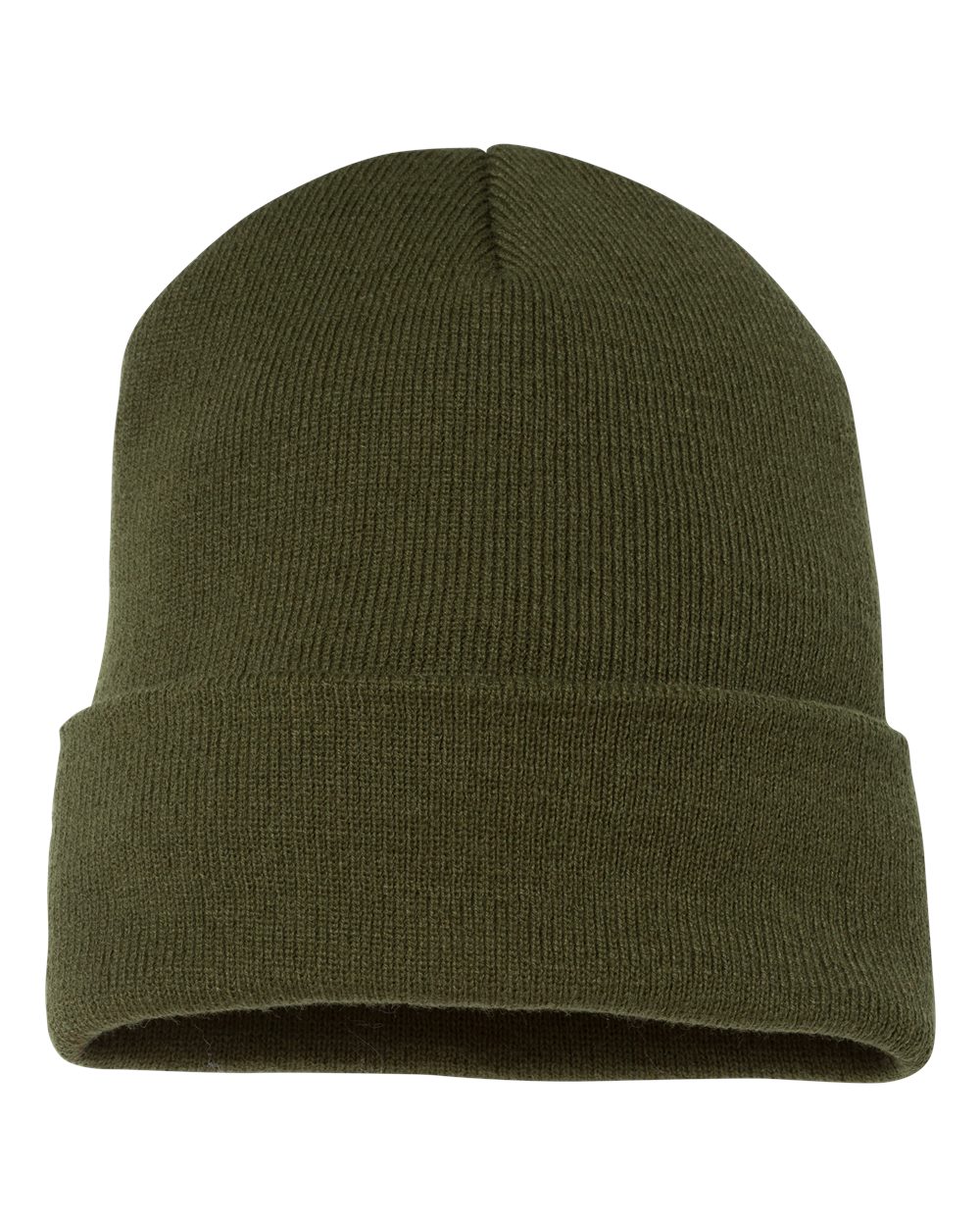 Front View of Olive Cuffed Beanie - 1501KC