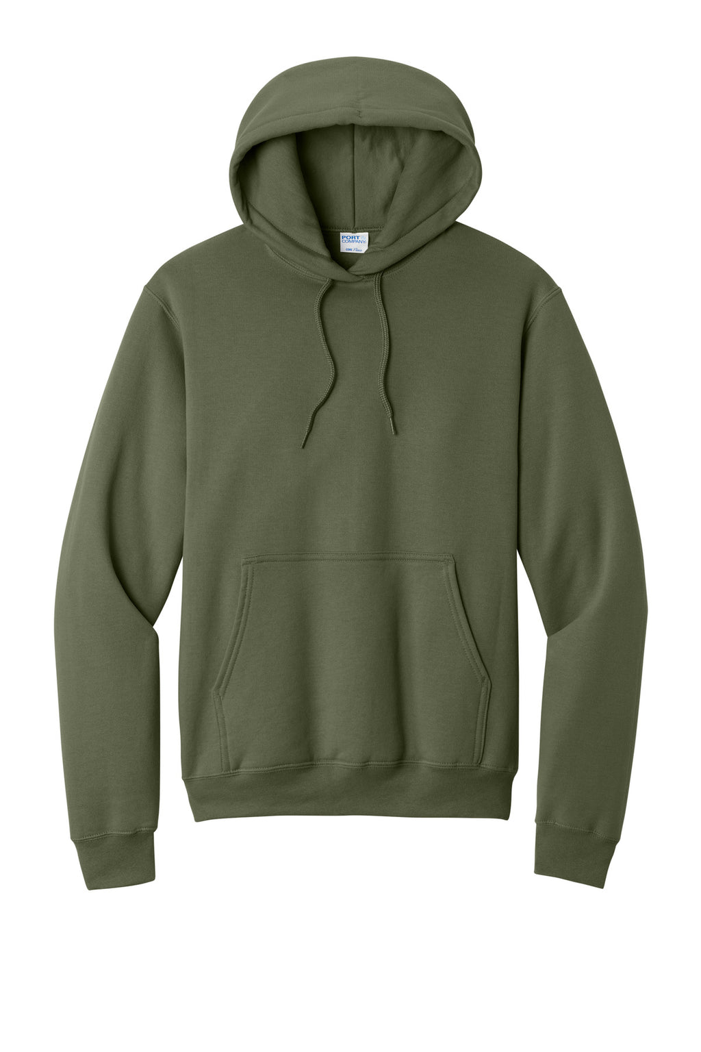 Front View of Olive Drab Grn Port & Co Core Fleece Pullover Hooded Sweatshirt. PC78H