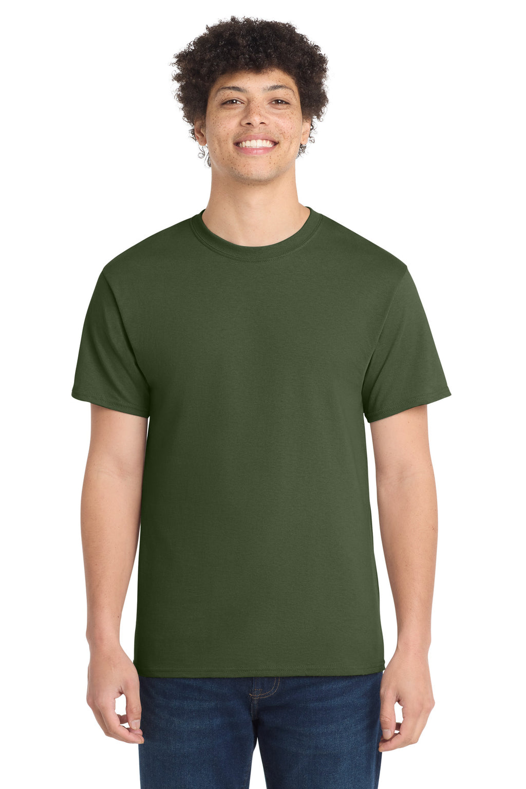 Front View of Olive Port & Co Core Cotton Tee. PC54