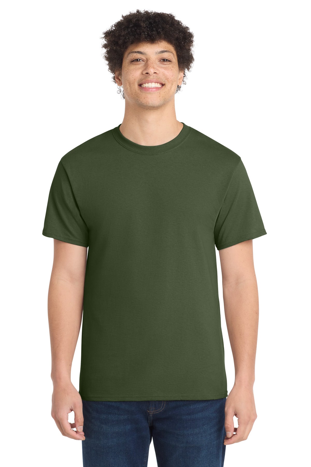 Front View of Olive Port & Co Core Cotton Tee. PC54