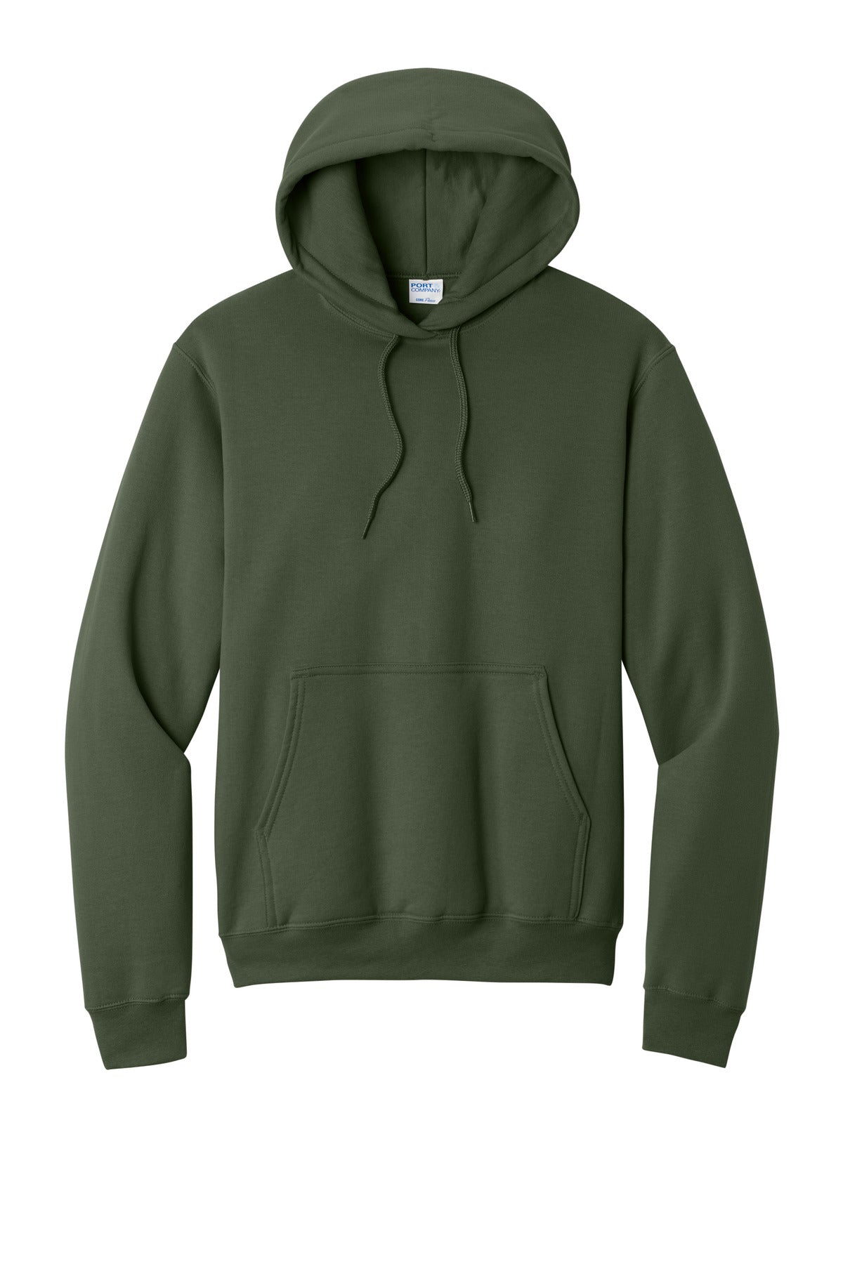 Front View of Olive Port & Co Core Fleece Pullover Hooded Sweatshirt. PC78H