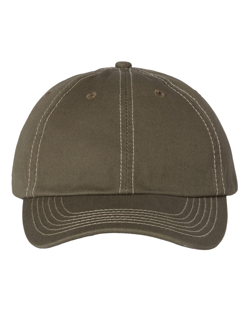 Front View of Olive/ Stone Stitch Bio-Washed Classic Dad Hat - VC300A