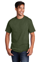 Front View of OlvDrabGnH Port & Co Core Cotton Tee. PC54
