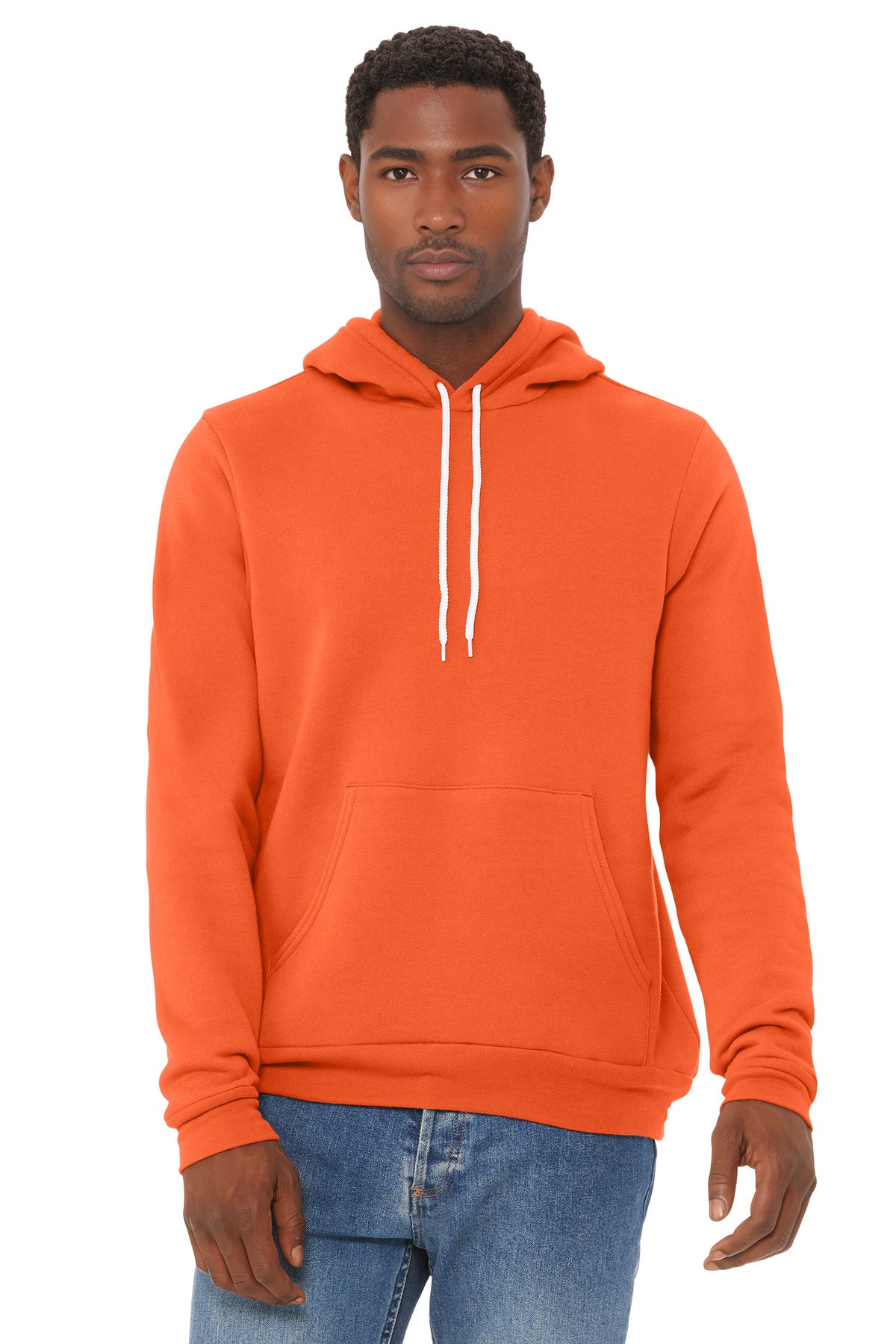 Front View of Orange BELLA+CANVAS Unisex Sponge Fleece Pullover Hoodie. BC3719