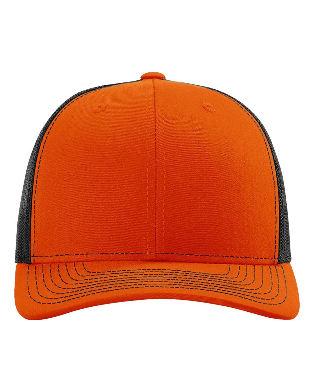 Front View of Orange/ Black Snapback Trucker Cap - 112