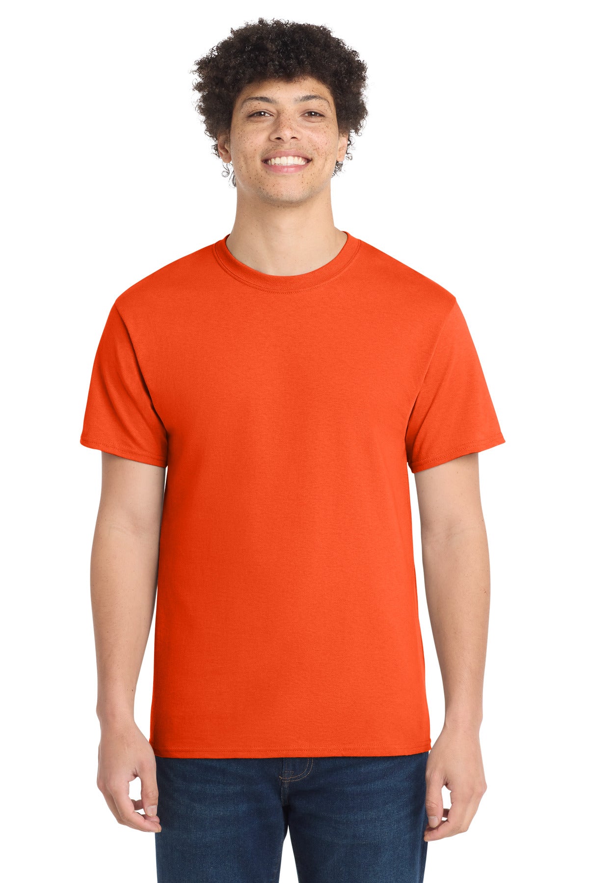 Front View of Orange Port & Co Core Cotton Tee. PC54