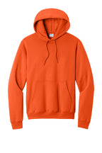 Front View of Orange Port & Co Core Fleece Pullover Hooded Sweatshirt. PC78H