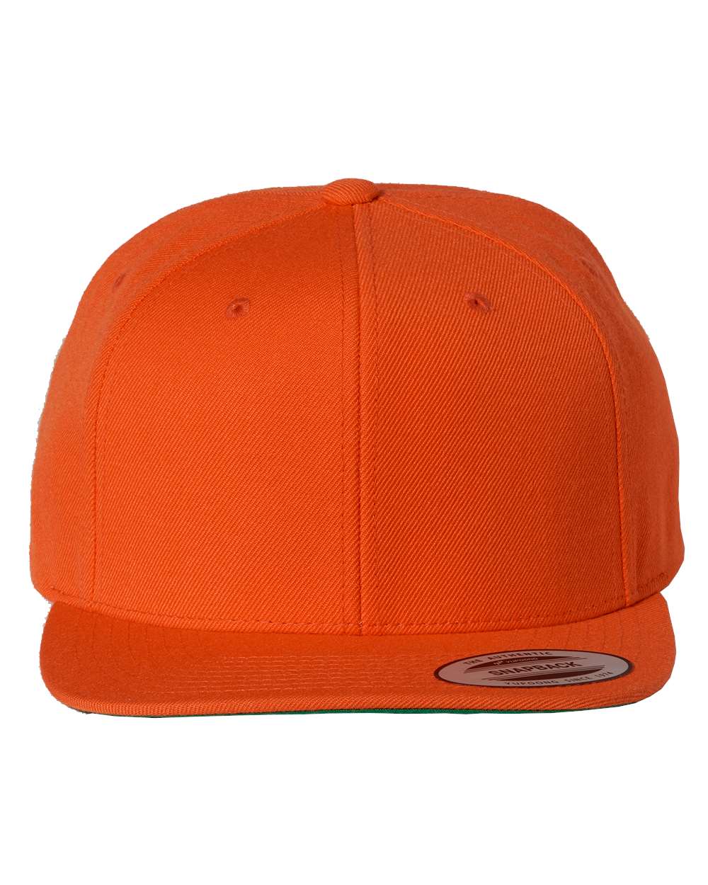 Front View of Orange Premium Flat Bill Snapback Cap - 6089M