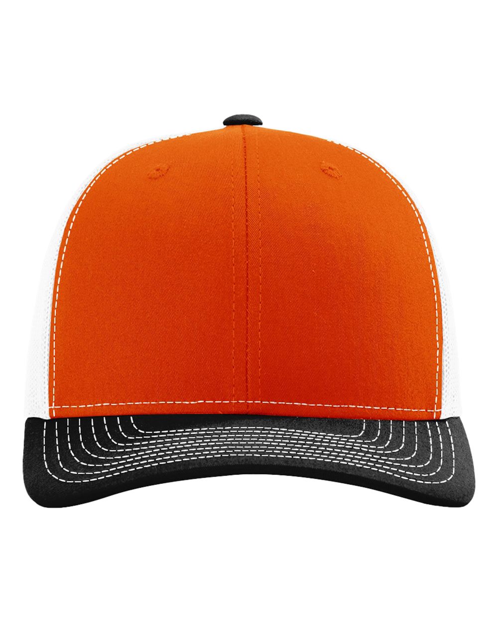 Front View of Orange/ White/ Black Snapback Trucker Cap - 112
