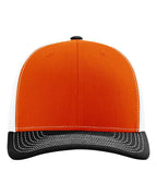 Front View of Orange/ White/ Black Snapback Trucker Cap - 112