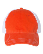 Front View of Orange/ White Garment-Washed Trucker Cap - 111