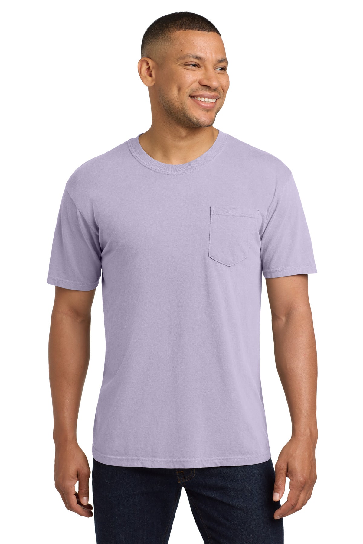 Front View of Orchid COMFORT COLORS Heavyweight Ring Spun Pocket Tee. 6030