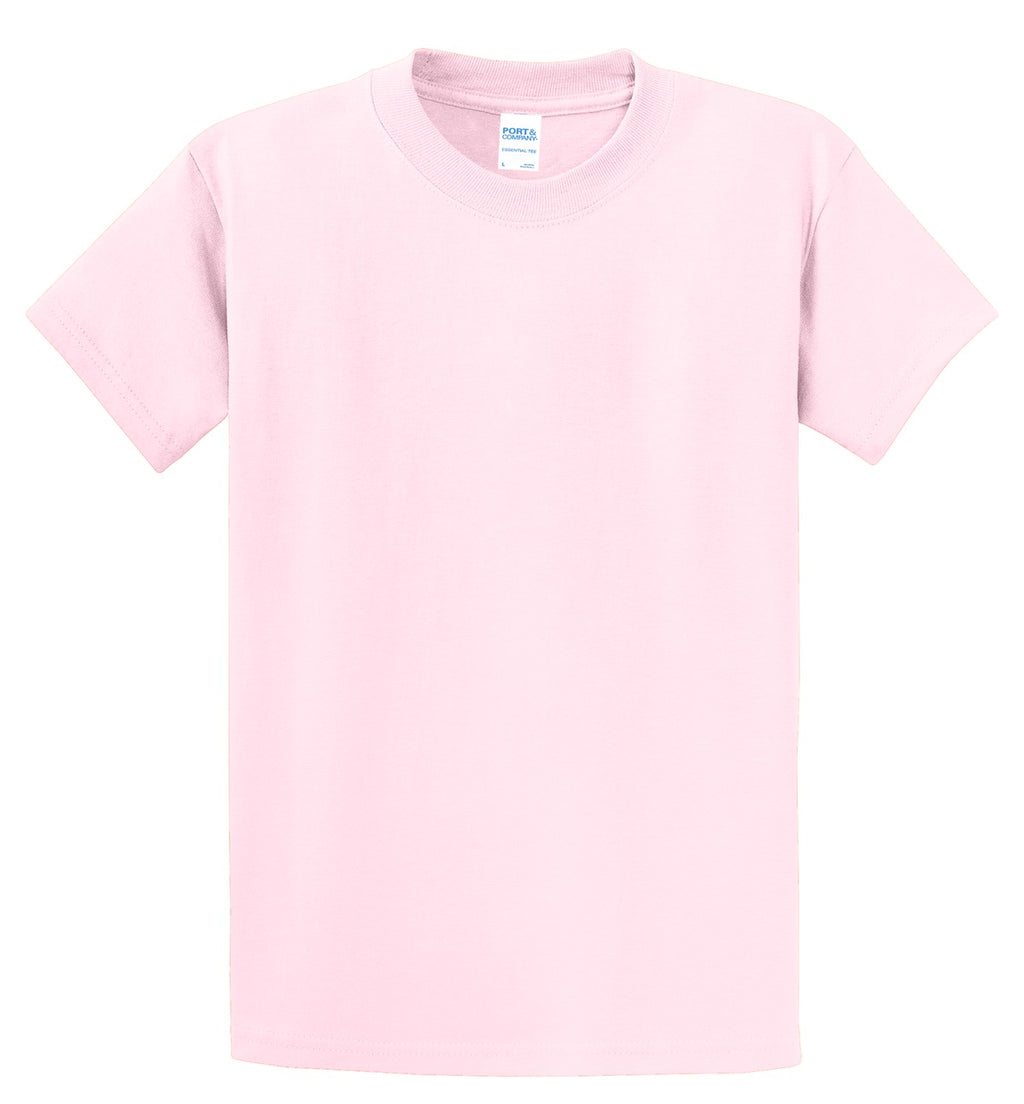 Front View of Pale Pink Port & Co Essential Tee. PC61