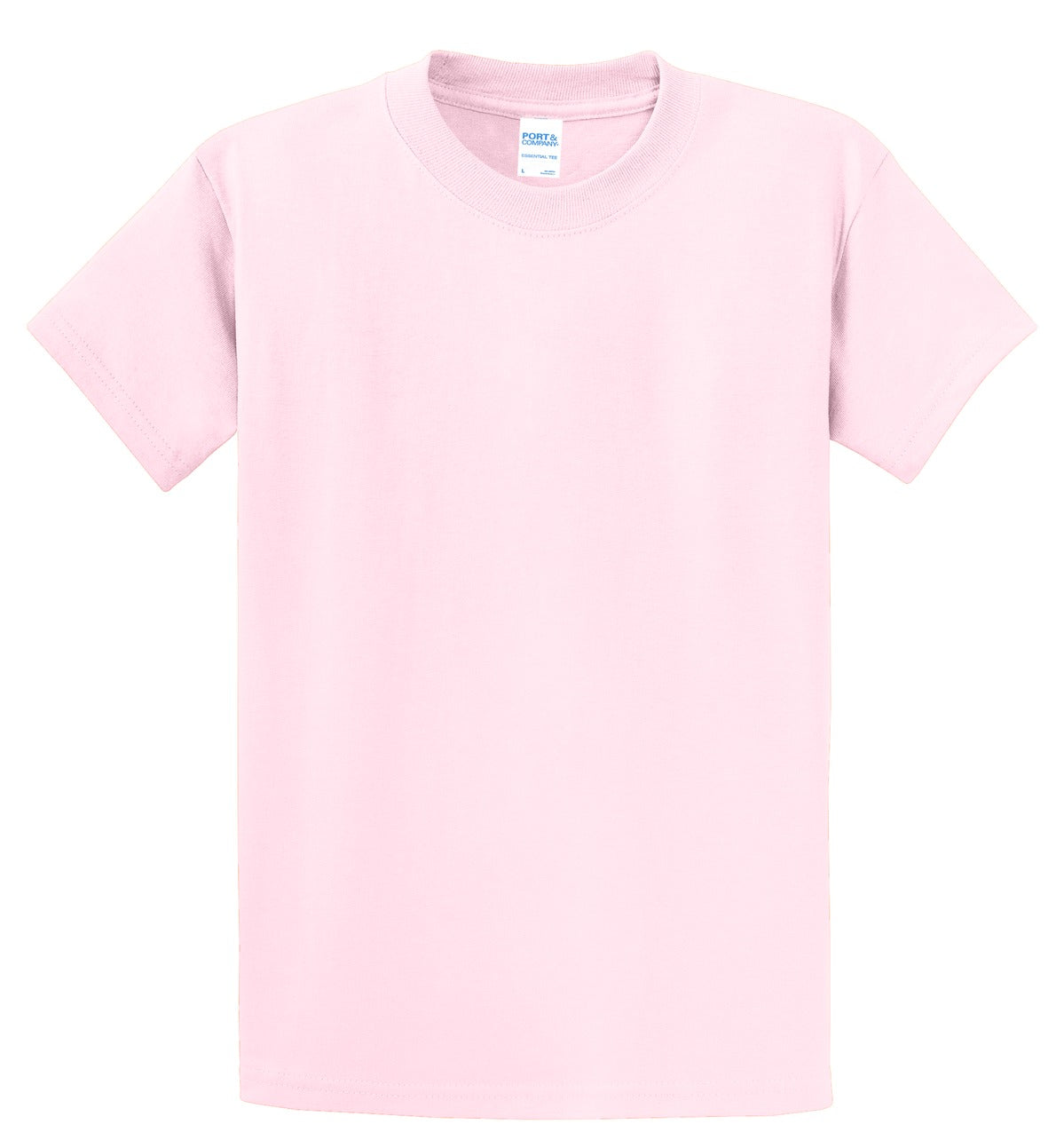 Front View of Pale Pink Port & Co Essential Tee. PC61
