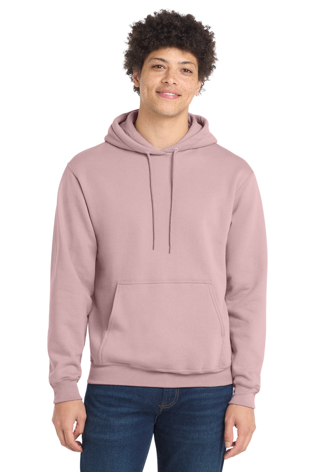 Front View of PaleBlush Port & Co Core Fleece Pullover Hooded Sweatshirt. PC78H