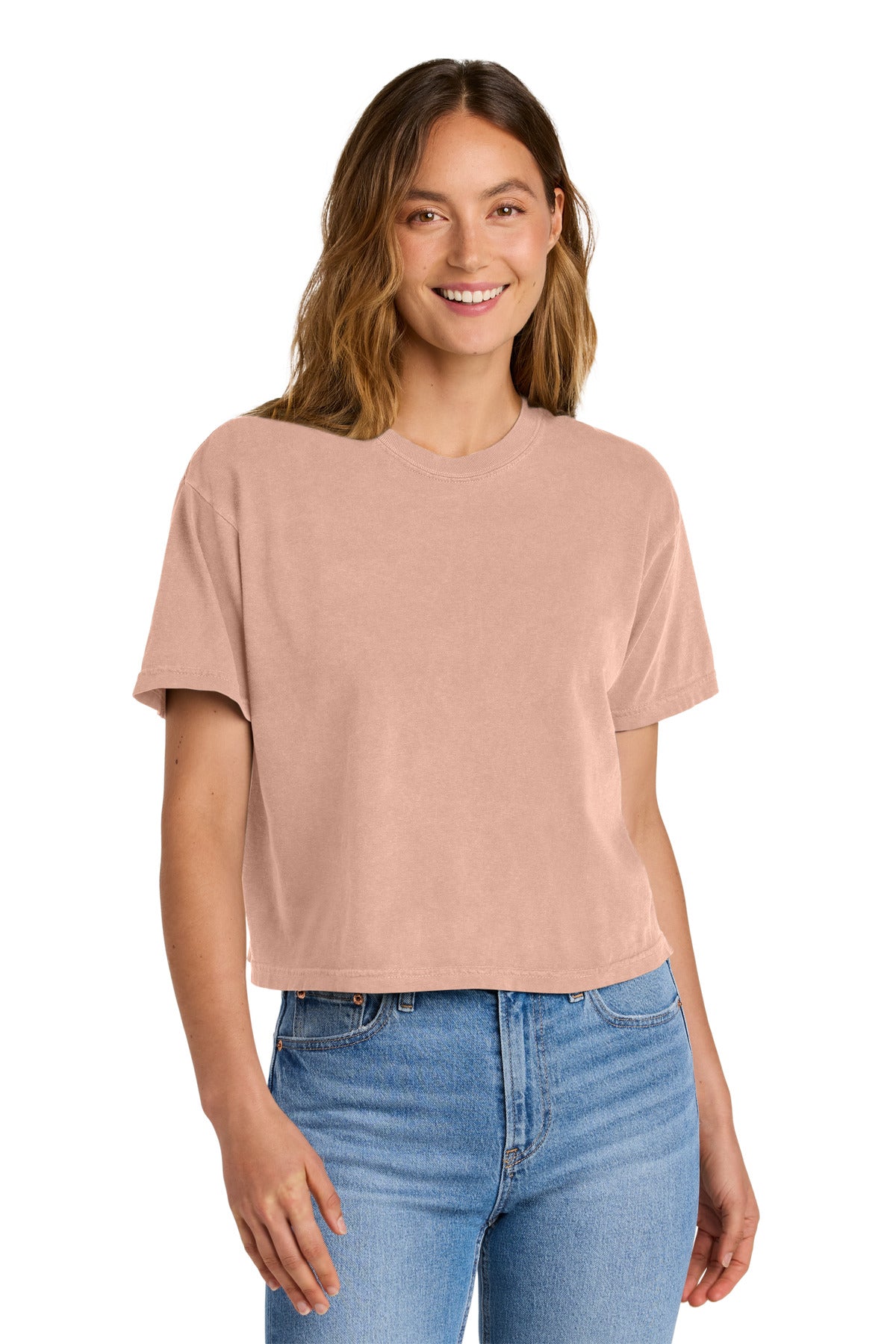 Front View of Peachy Comfort Colors Women's Heavyweight Boxy Tee 3023CL