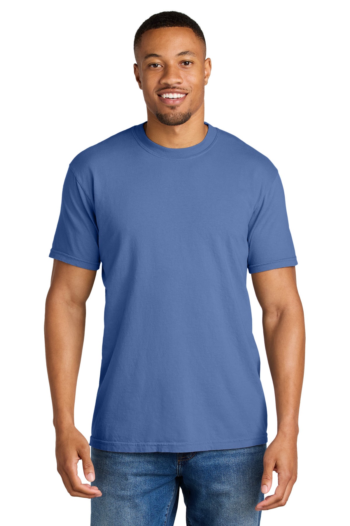 Front View of Periwinkle COMFORT COLORS Heavyweight Ring Spun Tee. 1717