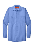 Front View of Petrol Blue Red Kap Long Sleeve Industrial Work Shirt. SP14