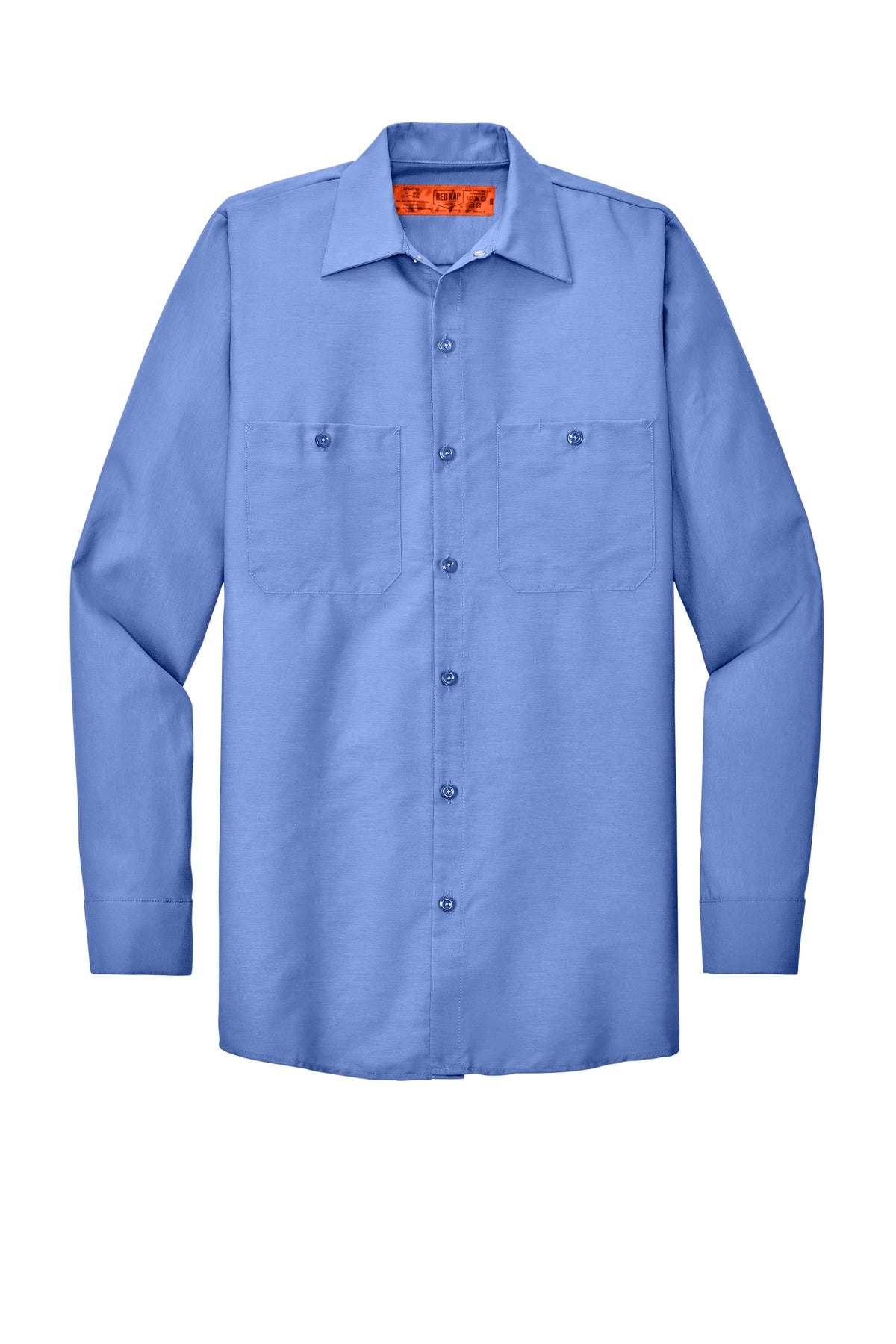 Front View of Petrol Blue Red Kap Long Sleeve Industrial Work Shirt. SP14