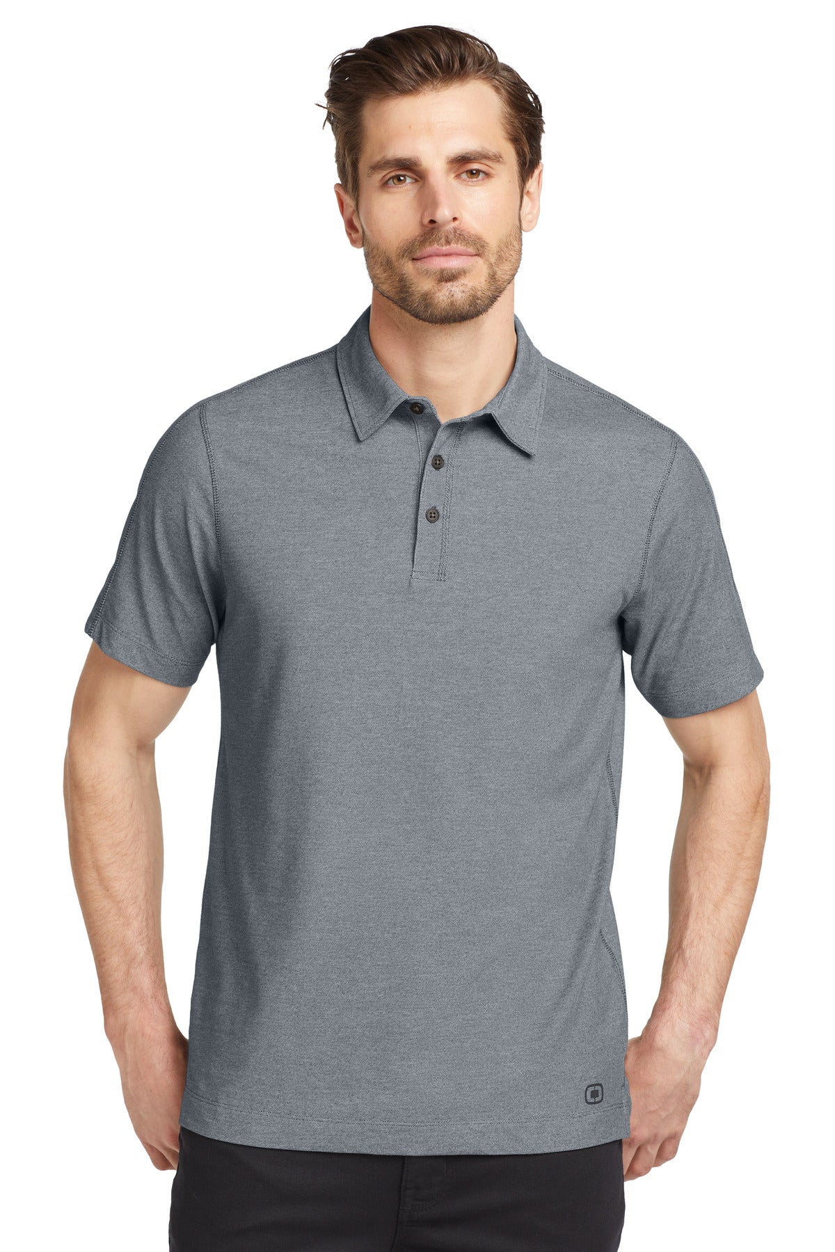Front View of Petrol Grey OGIO Onyx Polo. OG126