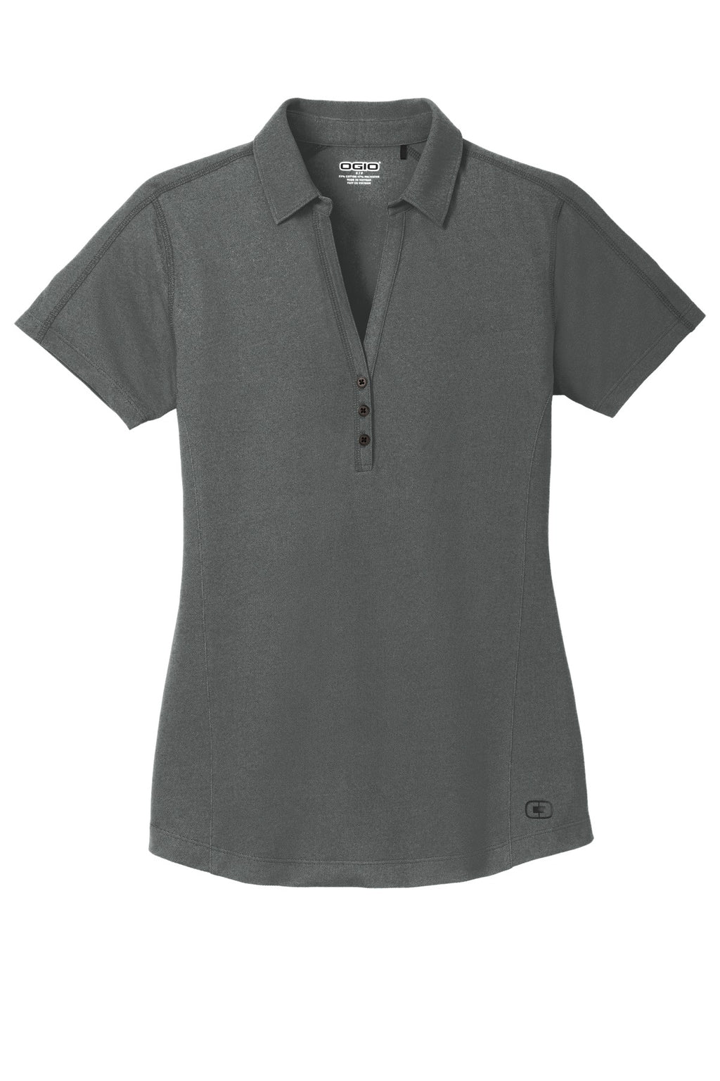 Front View of Petrol Grey OGIO Women's Onyx Polo. LOG126
