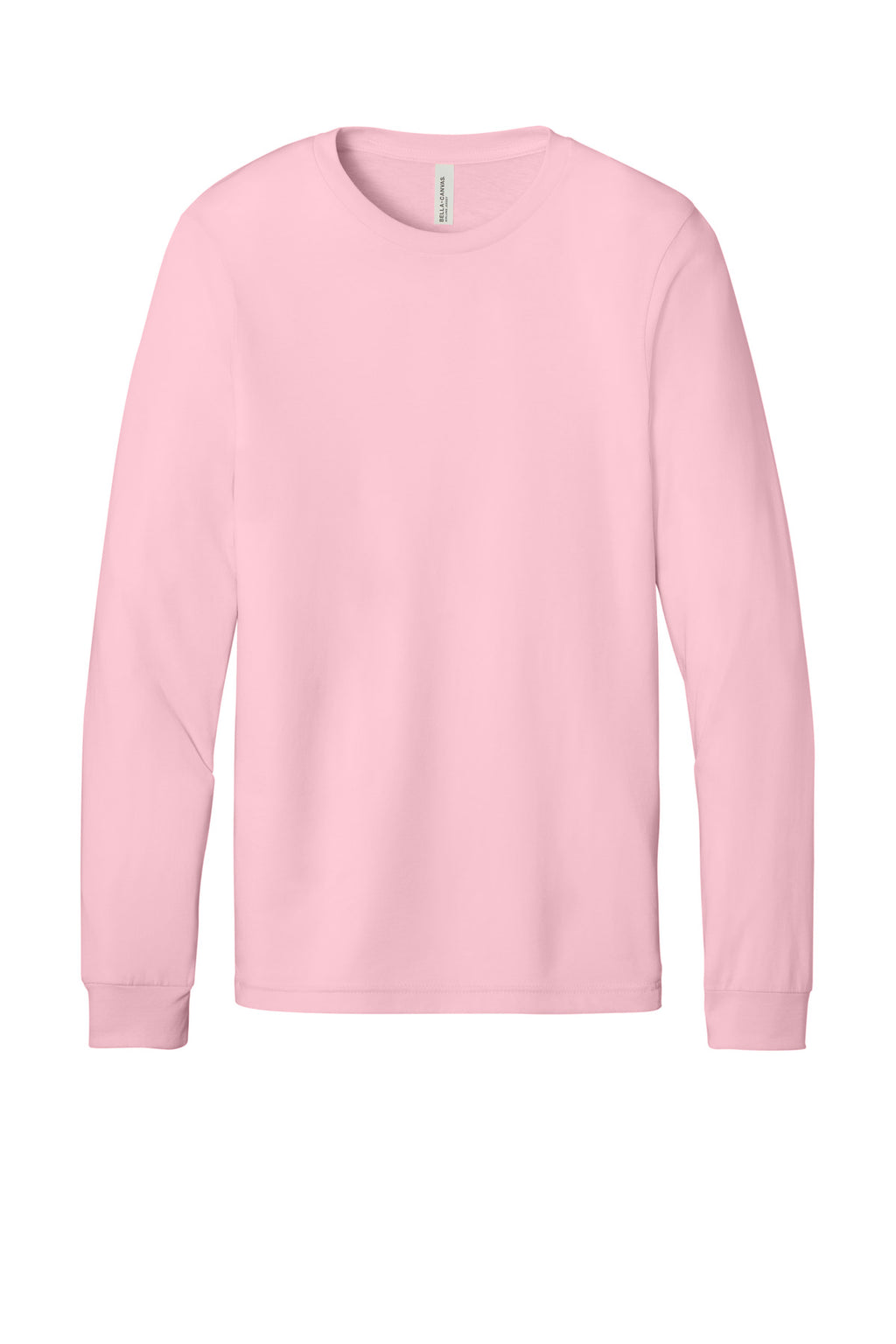 Front View of Pink BELLA+CANVAS Unisex Jersey Long Sleeve Tee. BC3501
