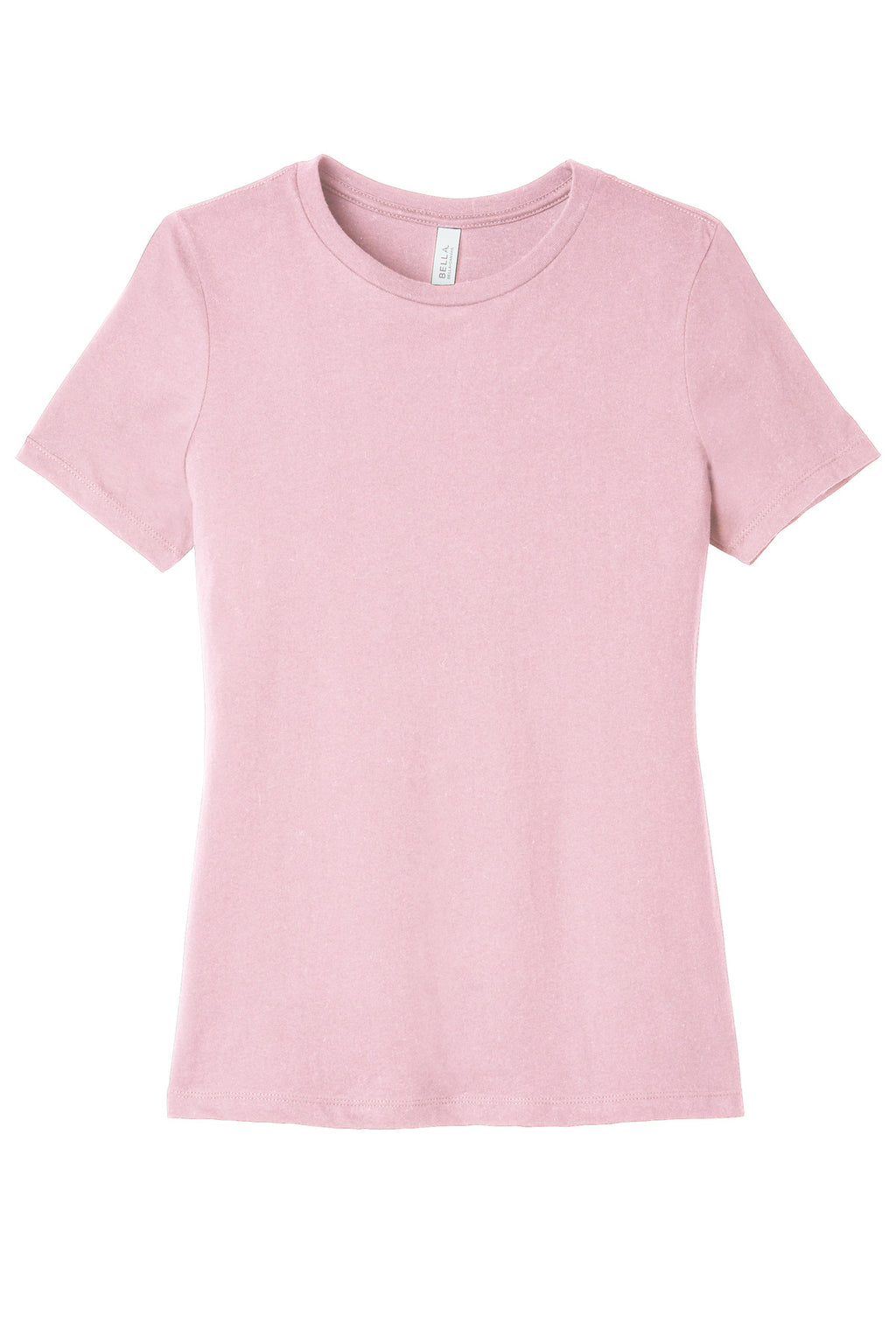 Front View of Pink BELLA+CANVAS Women's Relaxed Jersey Short Sleeve Tee. BC6400