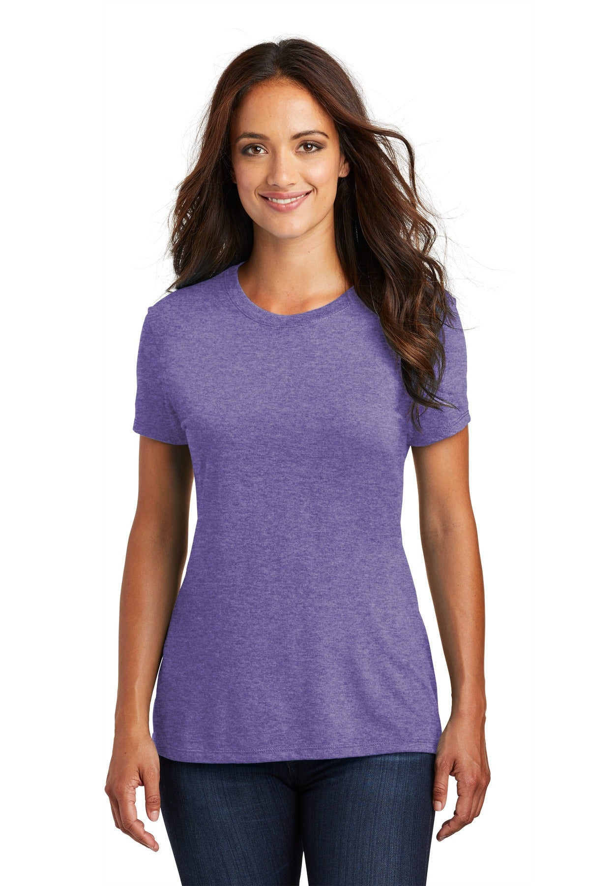 Front View of Purple Frost District Women's Perfect Tri Tee. DM130L