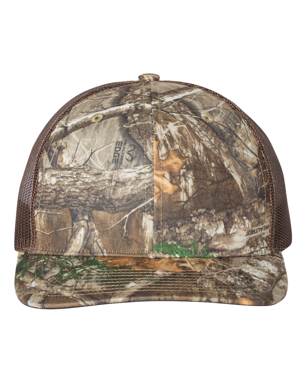 Front View of Realtree Edge/ Brown Printed Trucker Cap - 112P