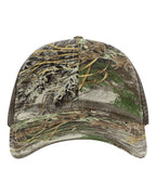 Front View of Realtree Max-1/ Brown Garment Washed Printed Trucker Cap - 111P