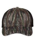 Front View of Realtree Original/ Black Garment Washed Printed Trucker Cap - 111P